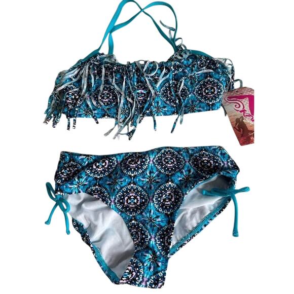 NEW Girl’s Kanu Surf 2 pc Blue Fringe Bikini sz 12 - Picture 1 of 3